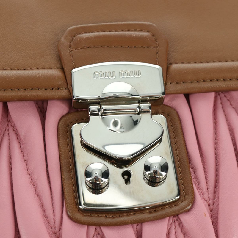 【日本直送】Miu Miu Matelasse 手袋 皮革 兩用 粉紅色 銀色 正品 172533M-17