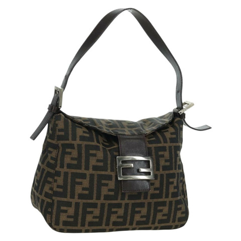 FENDI Zucca帆布Mamma Baguette單肩包 黑色棕色 正品 172779V
