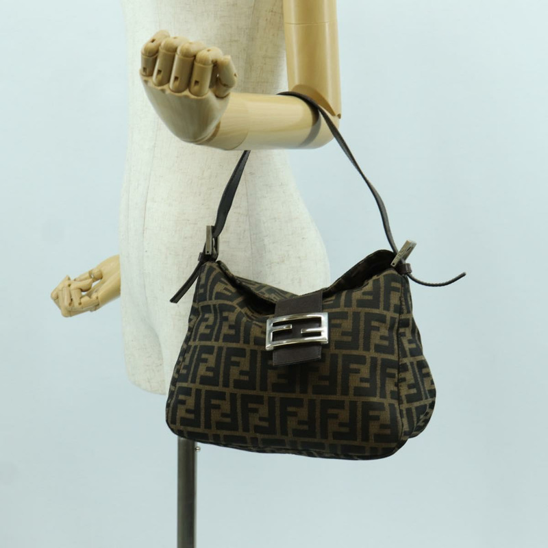 【日本直送】FENDI Zucca帆布Mamma Baguette單肩包 黑色棕色 正品 172779V-23