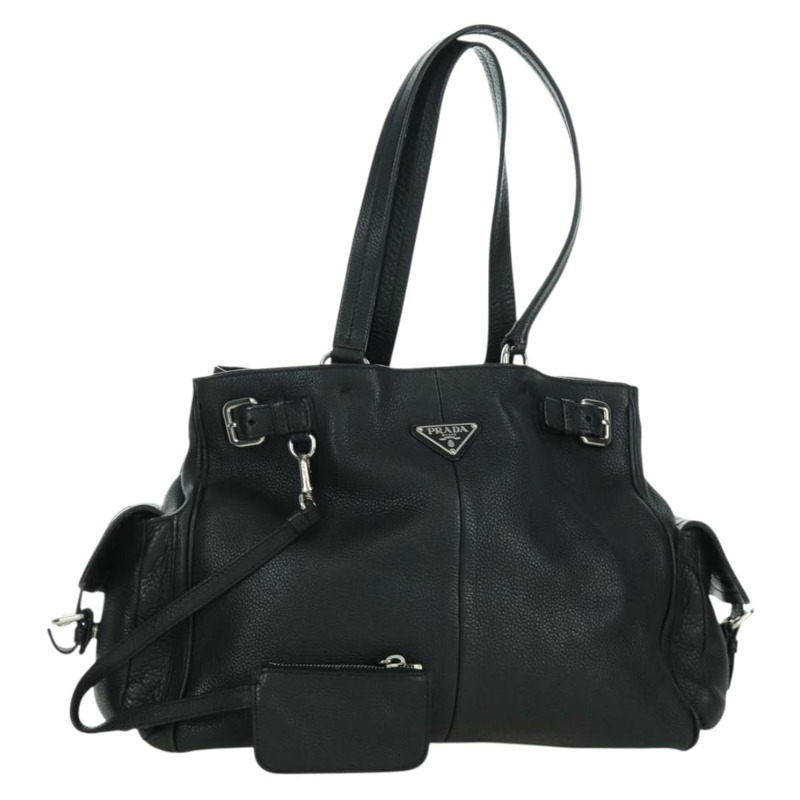 【日本直送】PRADA 托特包 皮革 黑色 銀色 正品 172907SAV-0