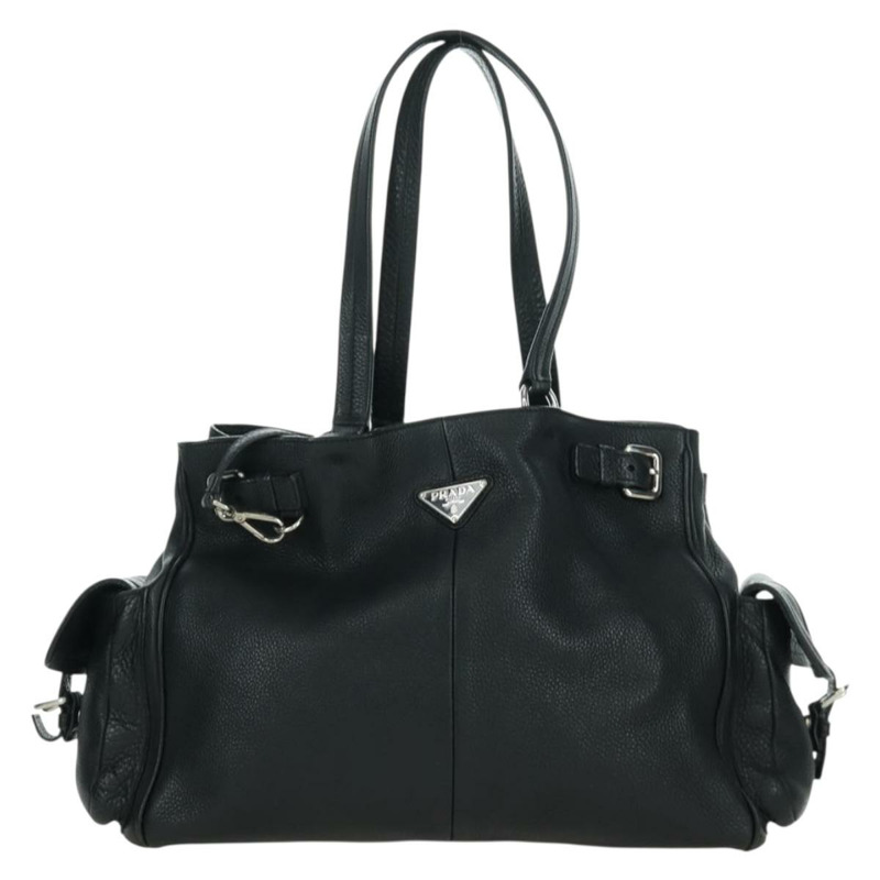 【日本直送】PRADA 托特包 皮革 黑色 銀色 正品 172907SAV-1