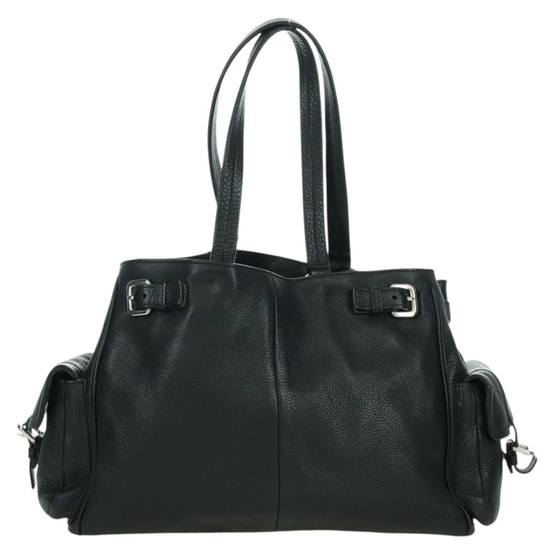 【日本直送】PRADA 托特包 皮革 黑色 銀色 正品 172907SAV-2