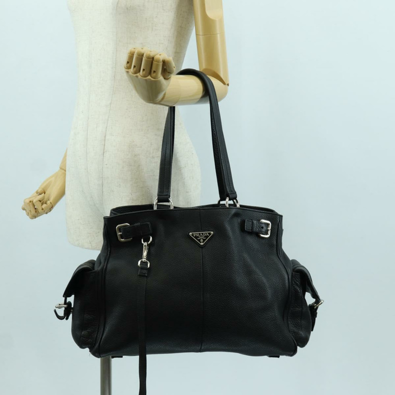 【日本直送】PRADA 托特包 皮革 黑色 銀色 正品 172907SAV-29