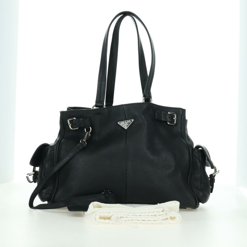 【日本直送】PRADA 托特包 皮革 黑色 銀色 正品 172907SAV-30