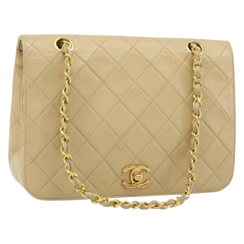 【日本直送】香奈兒 (CHANEL) 絎縫鏈條肩背包，羊皮材質，米色，金色雙C標誌，正品編號 172994SAV-0