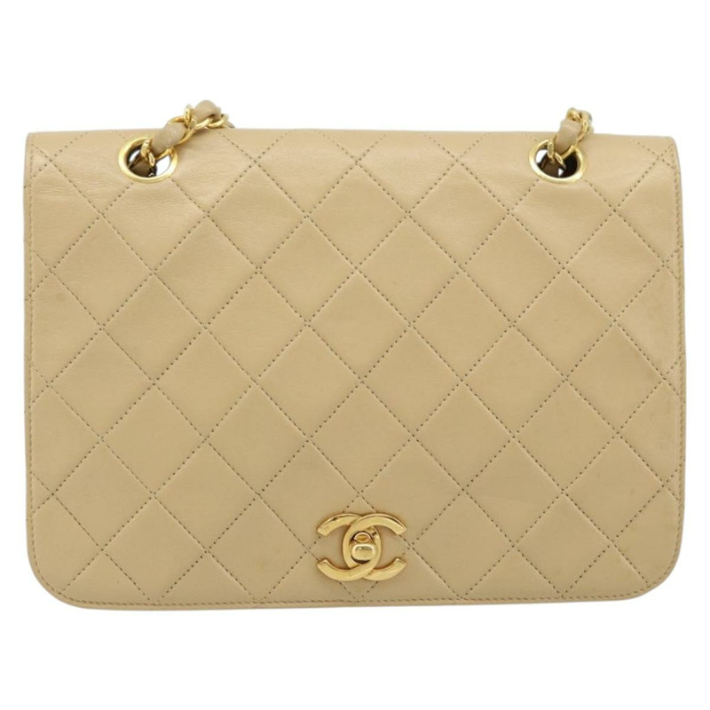 【日本直送】香奈兒 (CHANEL) 絎縫鏈條肩背包，羊皮材質，米色，金色雙C標誌，正品編號 172994SAV-1