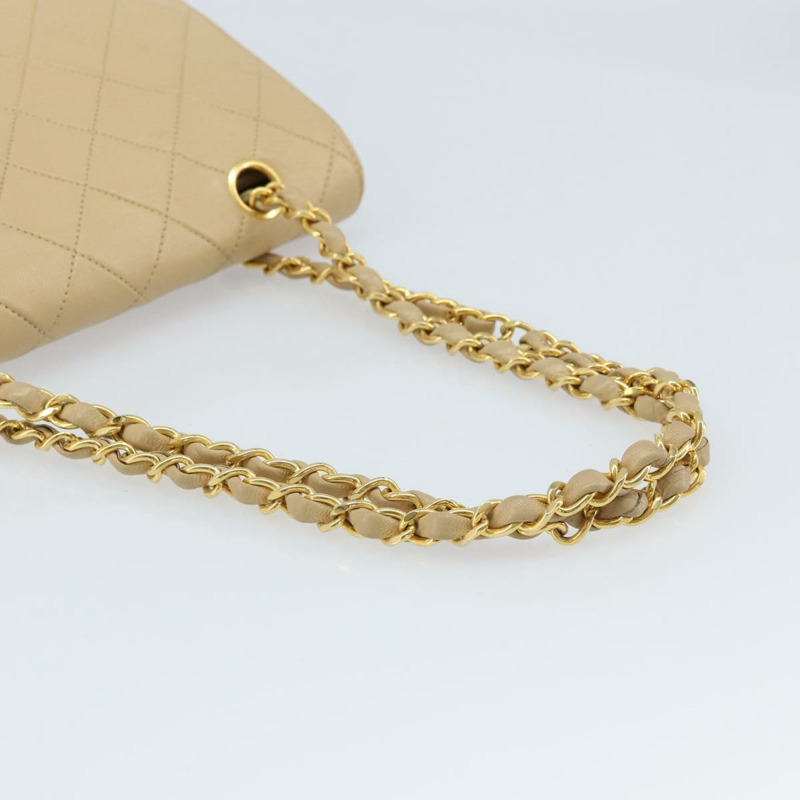 【日本直送】香奈兒 (CHANEL) 絎縫鏈條肩背包，羊皮材質，米色，金色雙C標誌，正品編號 172994SAV-6