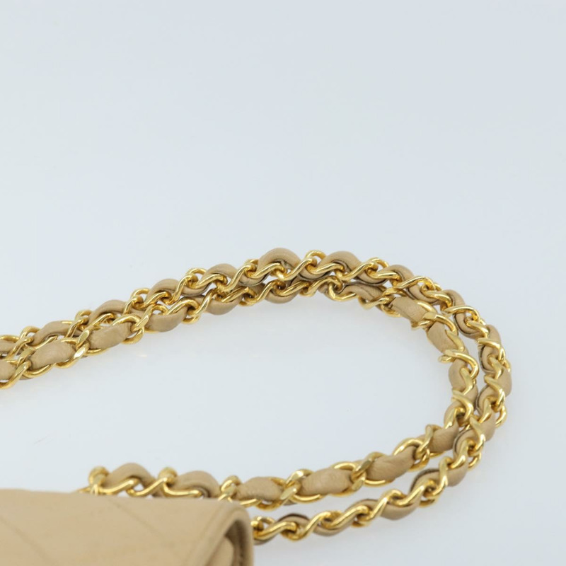 【日本直送】香奈兒 (CHANEL) 絎縫鏈條肩背包，羊皮材質，米色，金色雙C標誌，正品編號 172994SAV-7