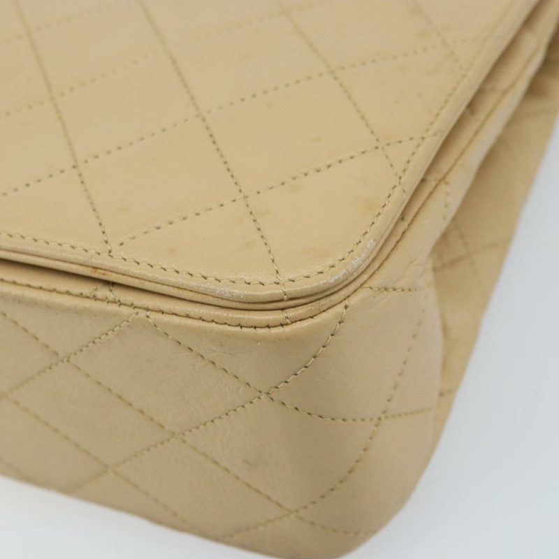 【日本直送】香奈兒 (CHANEL) 絎縫鏈條肩背包，羊皮材質，米色，金色雙C標誌，正品編號 172994SAV-9