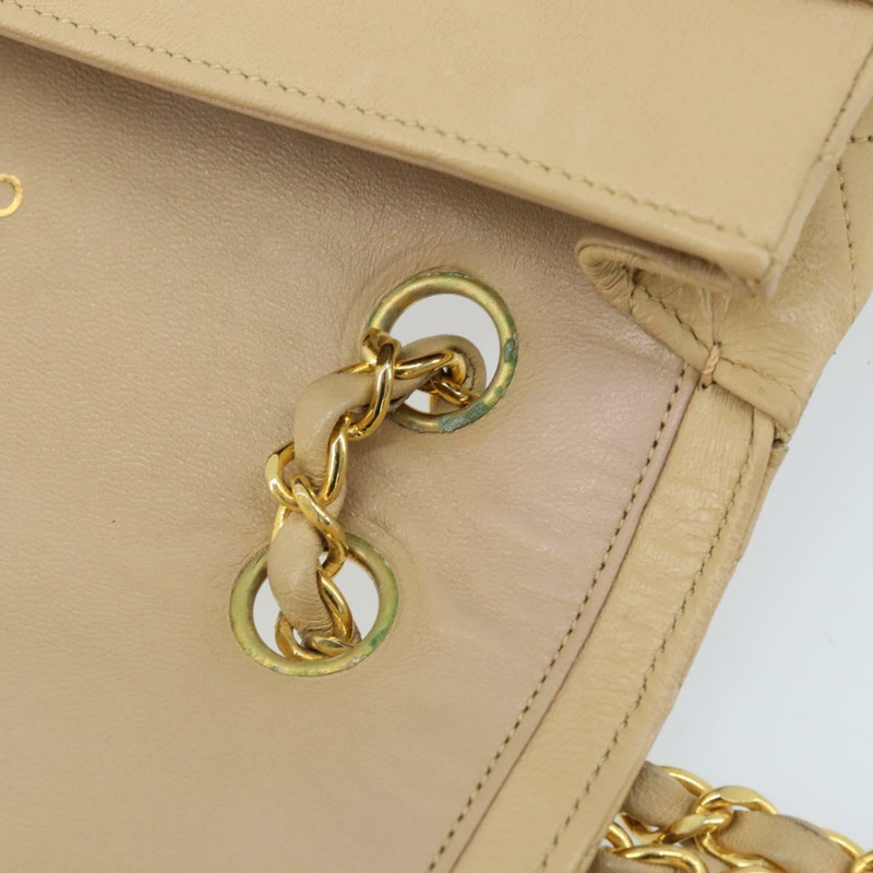 【日本直送】香奈兒 (CHANEL) 絎縫鏈條肩背包，羊皮材質，米色，金色雙C標誌，正品編號 172994SAV-16