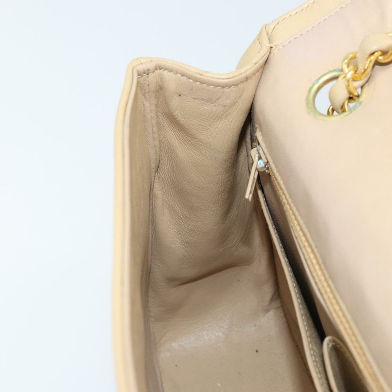 【日本直送】香奈兒 (CHANEL) 絎縫鏈條肩背包，羊皮材質，米色，金色雙C標誌，正品編號 172994SAV-20