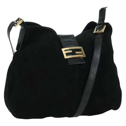 FENDI Mamma Baguette 肩背包 麂皮 黑色 金色 正品 172703A