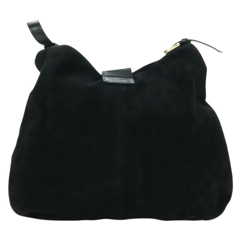 【日本直送】FENDI Mamma Baguette 肩背包 麂皮 黑色 金色 正品 172703A-2