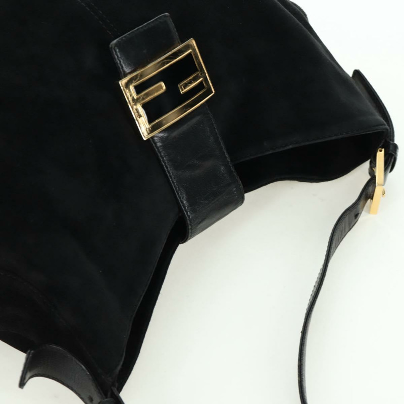 【日本直送】FENDI Mamma Baguette 肩背包 麂皮 黑色 金色 正品 172703A-5