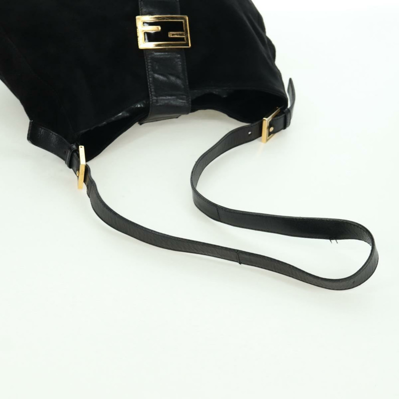 【日本直送】FENDI Mamma Baguette 肩背包 麂皮 黑色 金色 正品 172703A-6