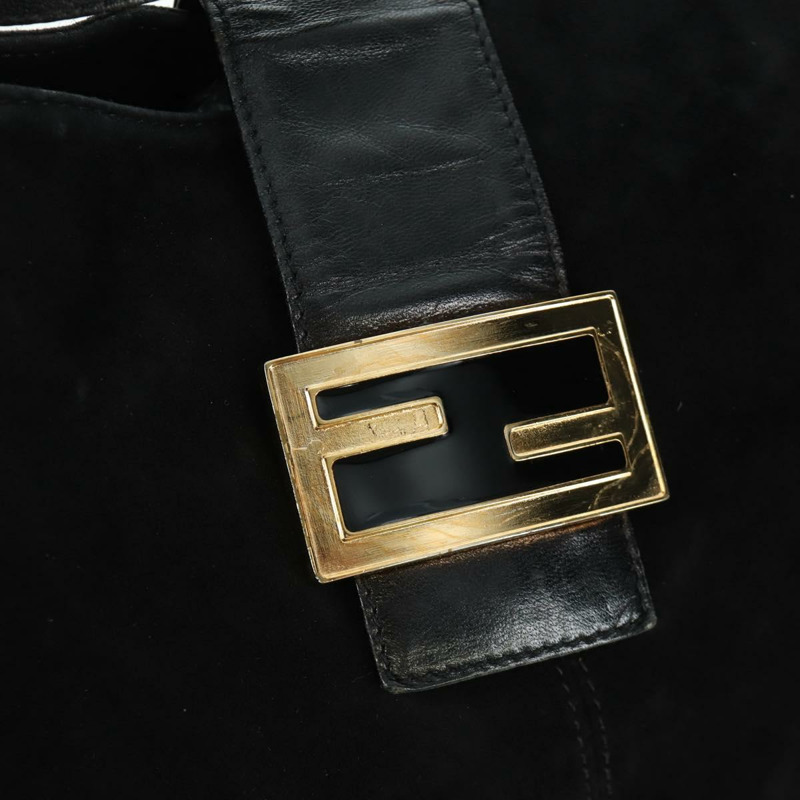 【日本直送】FENDI Mamma Baguette 肩背包 麂皮 黑色 金色 正品 172703A-15