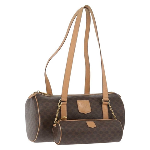 CELINE Macadam帆布手提包 PVC皮革 棕色 金色 正品 171455V