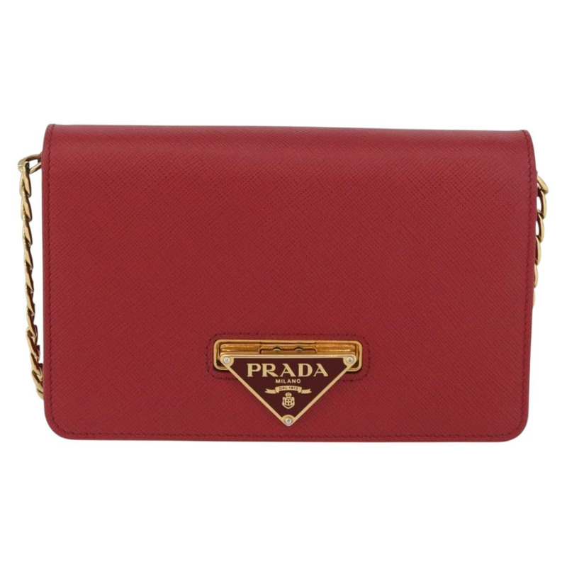 【日本直送】PRADA 鏈條皮夾單肩包 Safiano 皮革 紅色 金色 正品 168305M-1