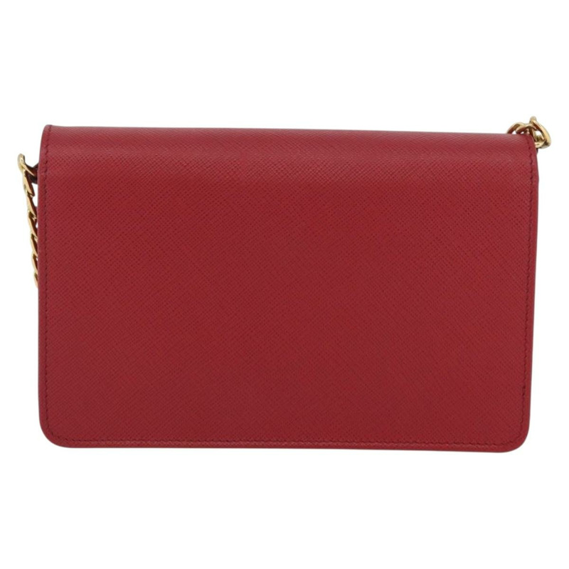 【日本直送】PRADA 鏈條皮夾單肩包 Safiano 皮革 紅色 金色 正品 168305M-2
