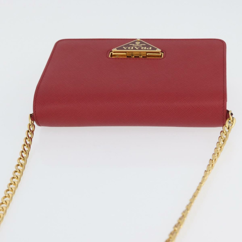 【日本直送】PRADA 鏈條皮夾單肩包 Safiano 皮革 紅色 金色 正品 168305M-5