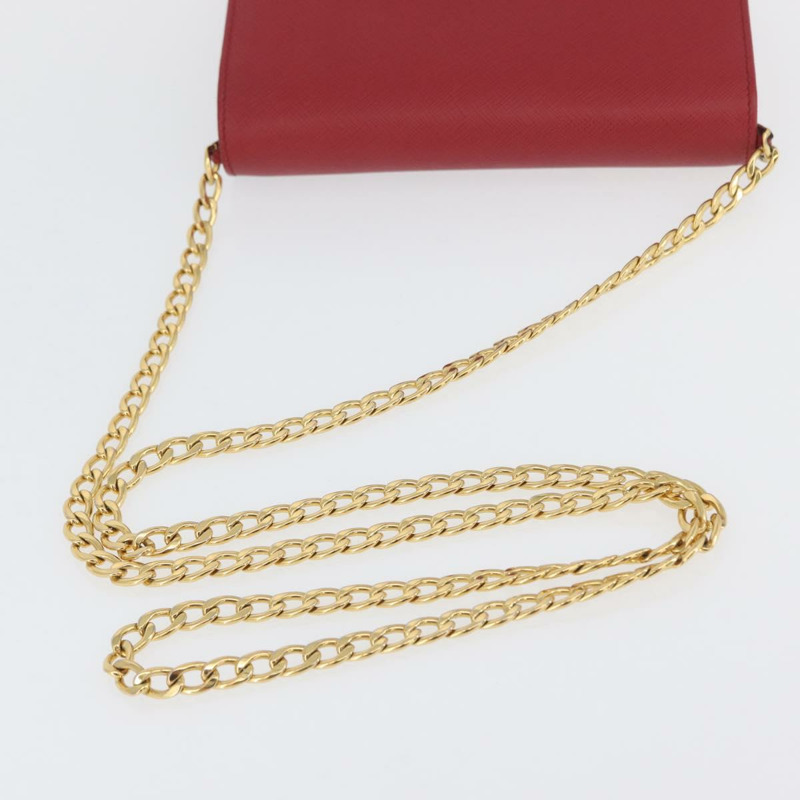 【日本直送】PRADA 鏈條皮夾單肩包 Safiano 皮革 紅色 金色 正品 168305M-6