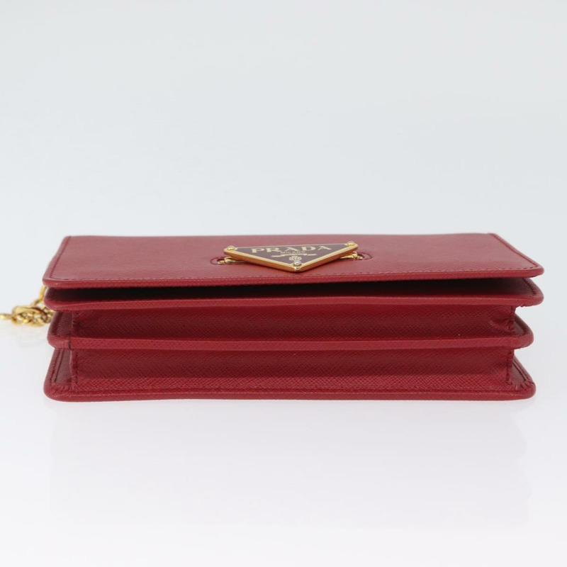 【日本直送】PRADA 鏈條皮夾單肩包 Safiano 皮革 紅色 金色 正品 168305M-8