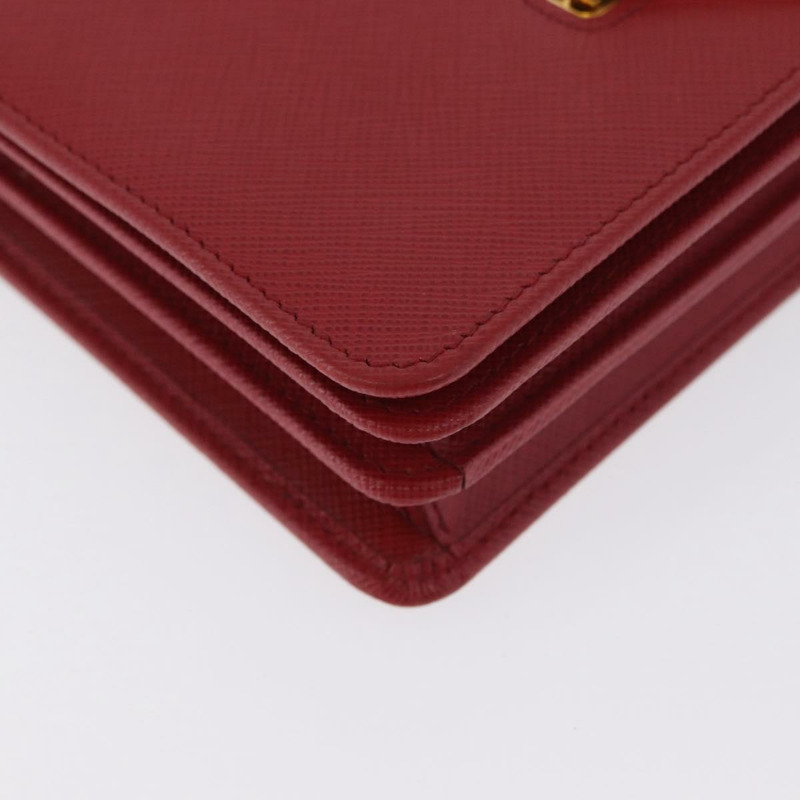 【日本直送】PRADA 鏈條皮夾單肩包 Safiano 皮革 紅色 金色 正品 168305M-9