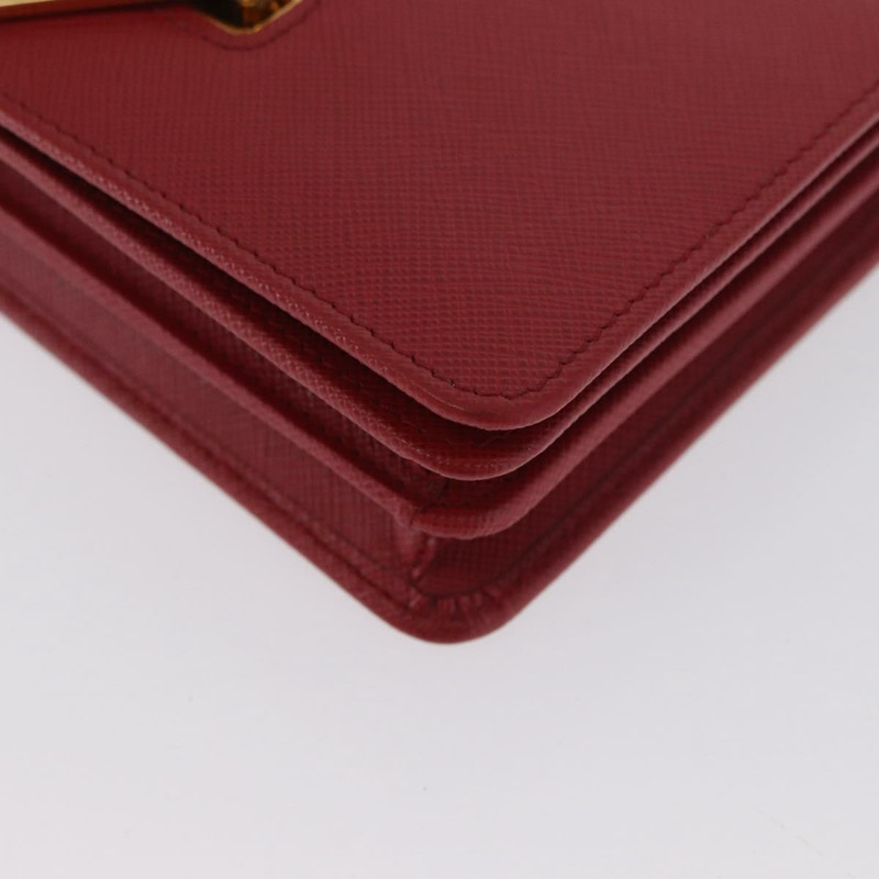 【日本直送】PRADA 鏈條皮夾單肩包 Safiano 皮革 紅色 金色 正品 168305M-10