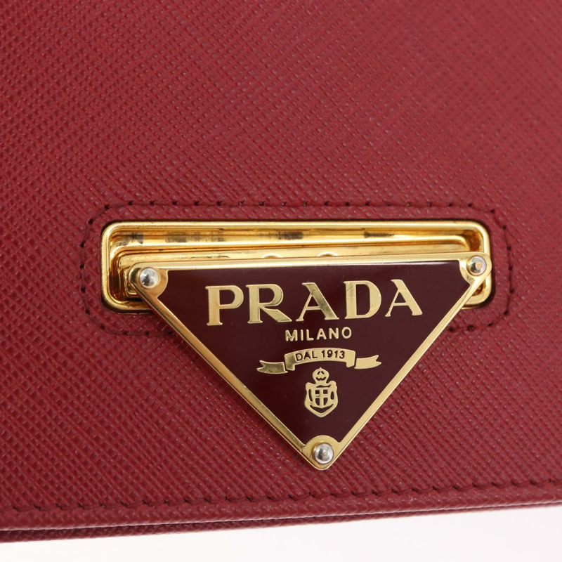 【日本直送】PRADA 鏈條皮夾單肩包 Safiano 皮革 紅色 金色 正品 168305M-13