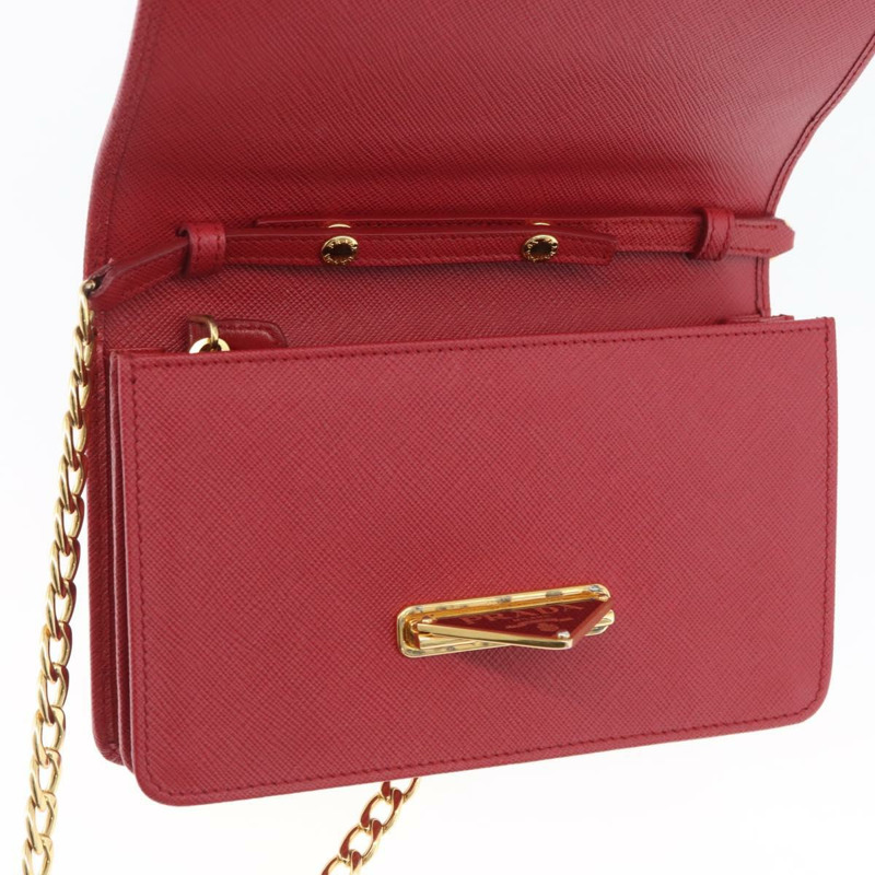 【日本直送】PRADA 鏈條皮夾單肩包 Safiano 皮革 紅色 金色 正品 168305M-16