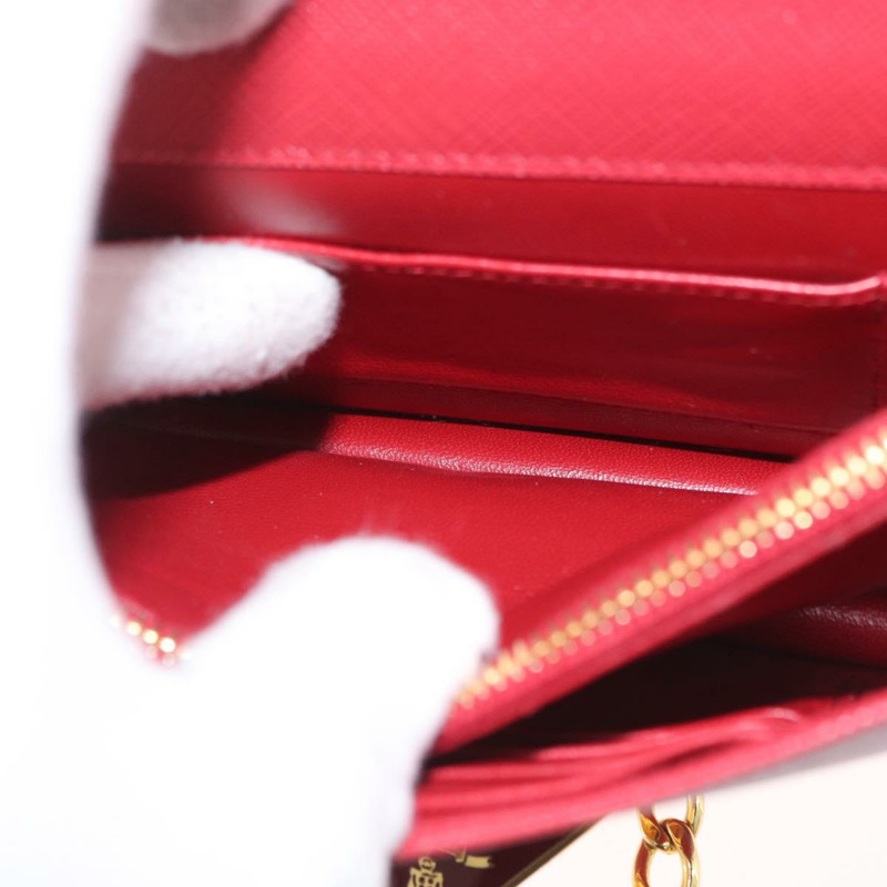 【日本直送】PRADA 鏈條皮夾單肩包 Safiano 皮革 紅色 金色 正品 168305M-21