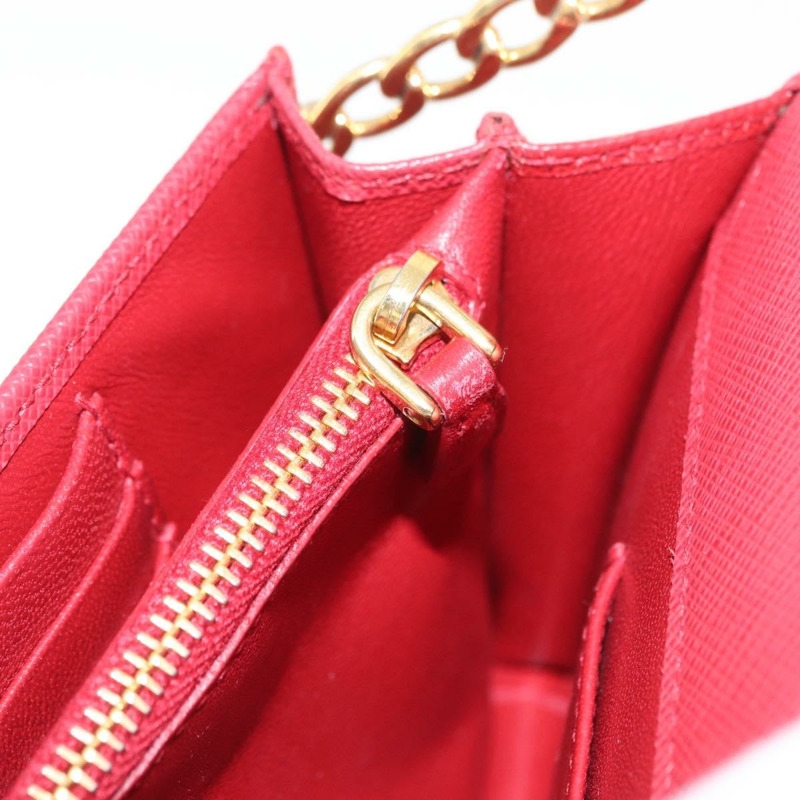 【日本直送】PRADA 鏈條皮夾單肩包 Safiano 皮革 紅色 金色 正品 168305M-24