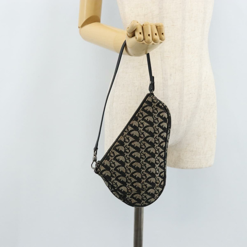 【日本直送】Christian Dior Trotter帆布馬鞍配件包 黑色銀色 Auth ARZ354V-21