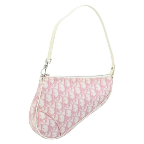 Christian Dior Trotter帆布馬鞍包 PVC 粉紅銀色 正品 ki6567SAV