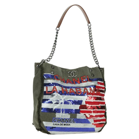 香奈兒哈瓦那鏈條單背包帆布卡其色 CC 正品 168321SAM