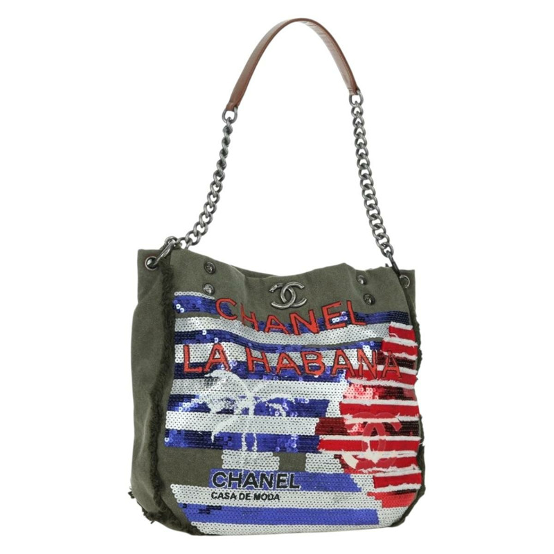 【日本直送】香奈兒哈瓦那鏈條單背包帆布卡其色 CC 正品 168321SAM-0