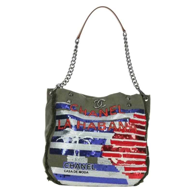 【日本直送】香奈兒哈瓦那鏈條單背包帆布卡其色 CC 正品 168321SAM-1