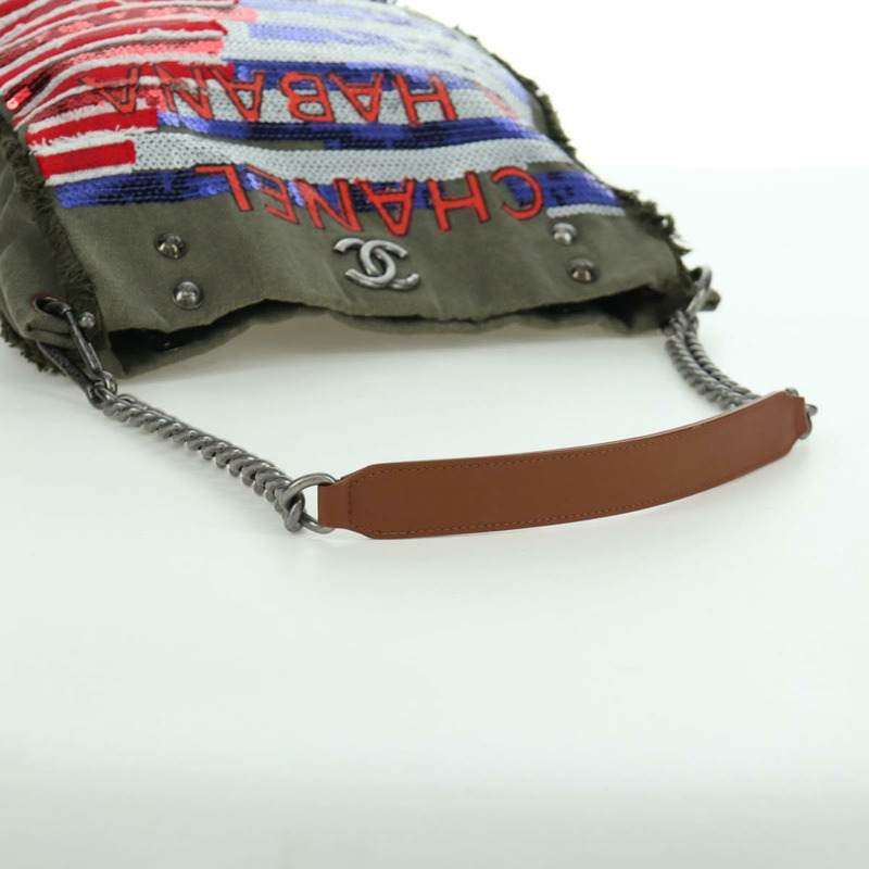 【日本直送】香奈兒哈瓦那鏈條單背包帆布卡其色 CC 正品 168321SAM-6