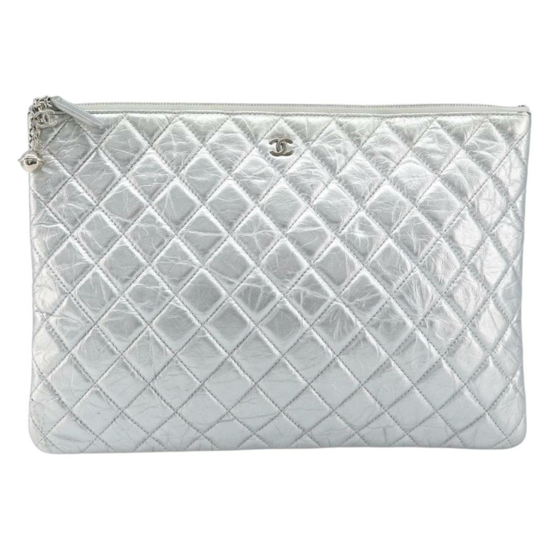 【日本直送】香奈兒 (CHANEL) Matelasse 手拿包 小牛皮 銀色 CC 標誌 Auth 171508A-1