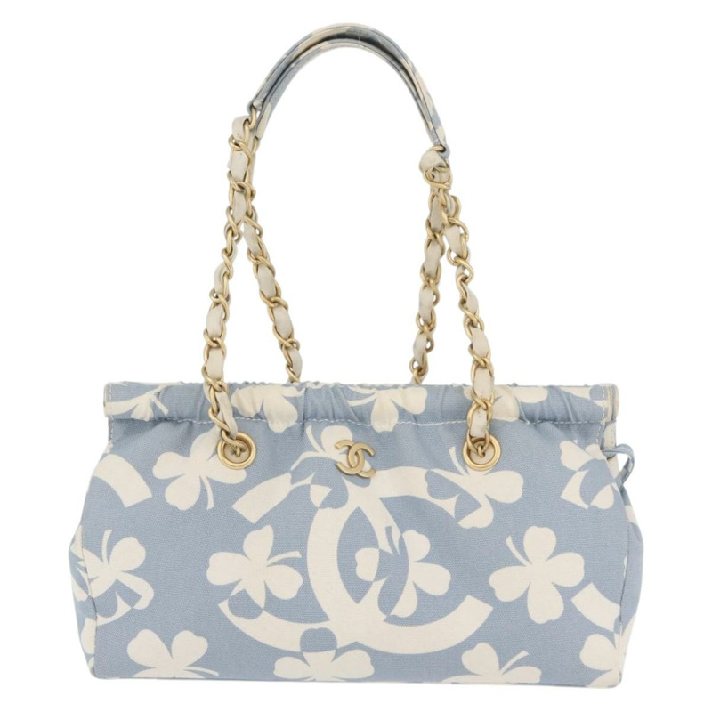 【日本直送】香奈兒鏈條肩背包 帆布 淺藍色 金色 CC 標誌 正品 173315SAV-1