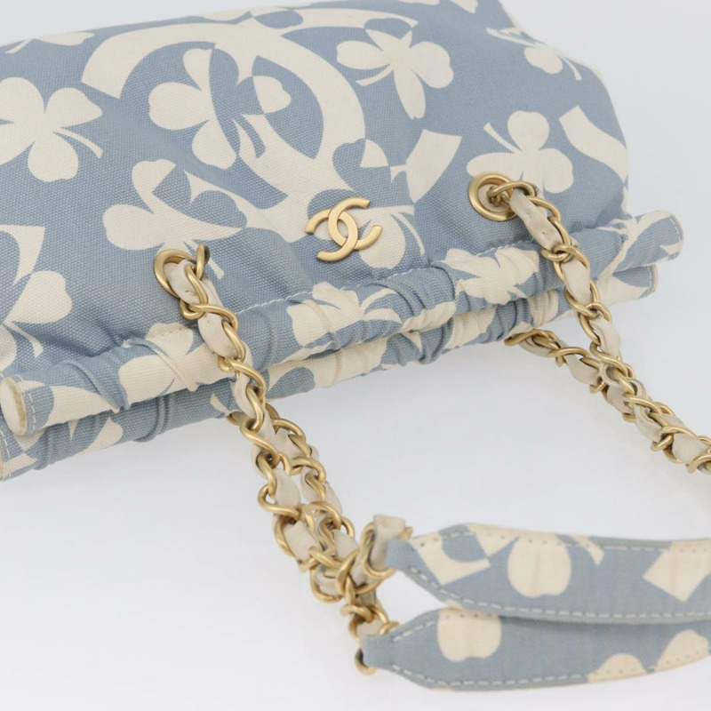 【日本直送】香奈兒鏈條肩背包 帆布 淺藍色 金色 CC 標誌 正品 173315SAV-5