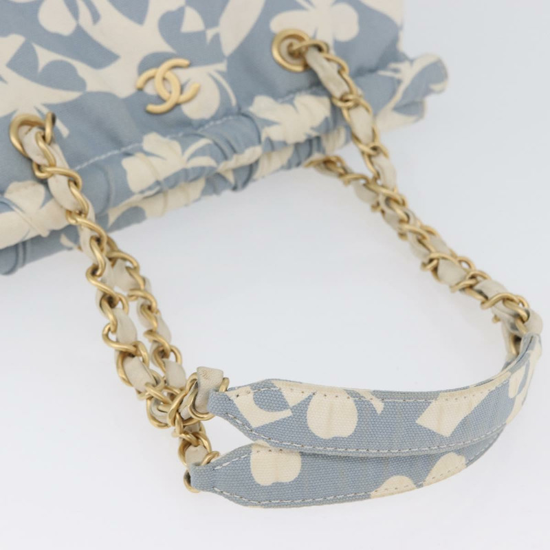 【日本直送】香奈兒鏈條肩背包 帆布 淺藍色 金色 CC 標誌 正品 173315SAV-6