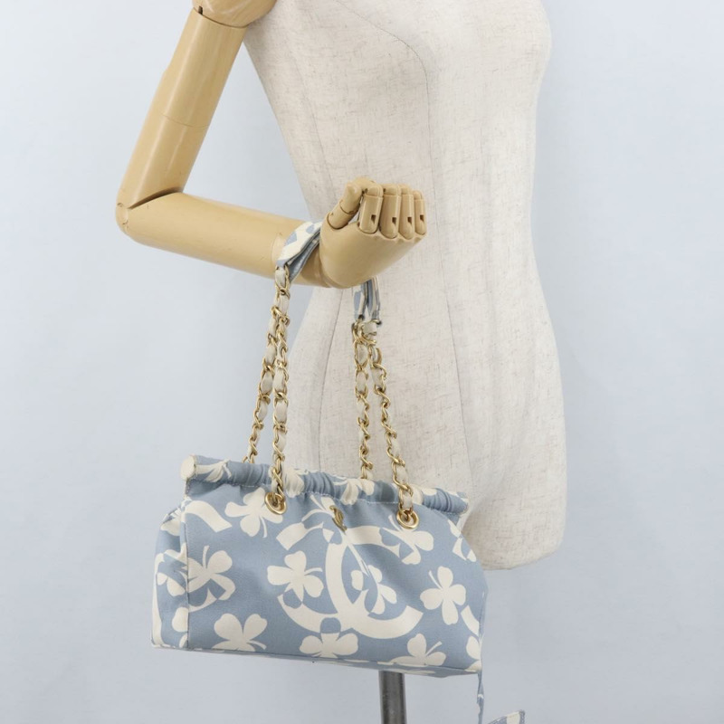 【日本直送】香奈兒鏈條肩背包 帆布 淺藍色 金色 CC 標誌 正品 173315SAV-27