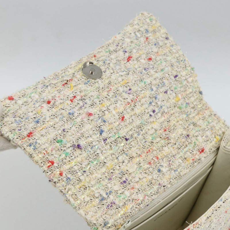 【日本直送】香奈兒 COCO 標誌鏈條手提包，斜紋軟呢白色銀色 CC Auth LNZ481SAM-14