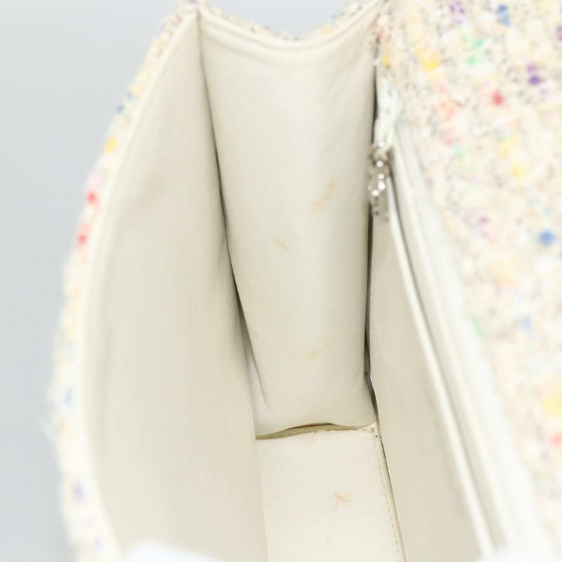 【日本直送】香奈兒 COCO 標誌鏈條手提包，斜紋軟呢白色銀色 CC Auth LNZ481SAM-18