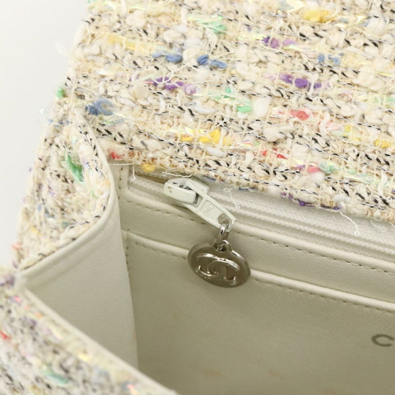 【日本直送】香奈兒 COCO 標誌鏈條手提包，斜紋軟呢白色銀色 CC Auth LNZ481SAM-19