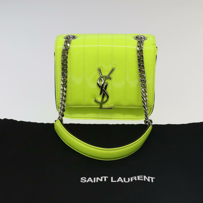【日本直送】SAINT LAURENT 鏈條 Vicky 小號包 琺瑯黃銀色 538439 正品 101382SAM-11