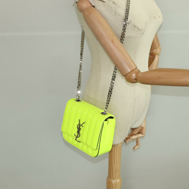 【日本直送】SAINT LAURENT 鏈條 Vicky 小號包 琺瑯黃銀色 538439 正品 101382SAM-24