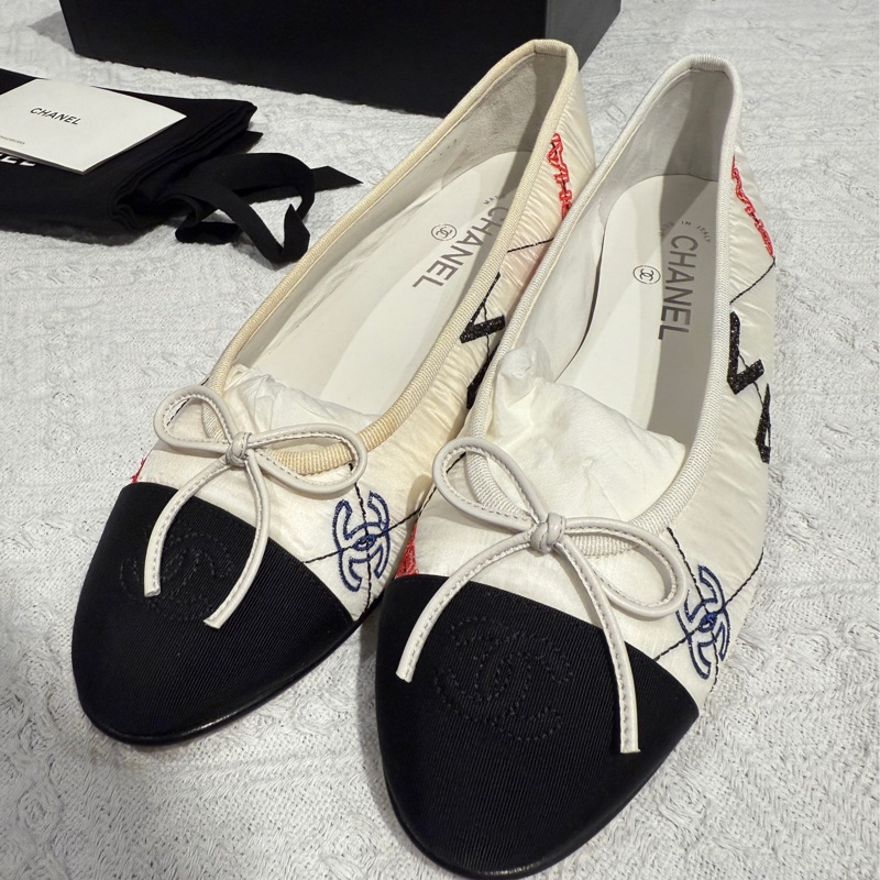 chanel 香奈兒芭蕾舞鞋 娃娃鞋 泛黃但全新 39號-0