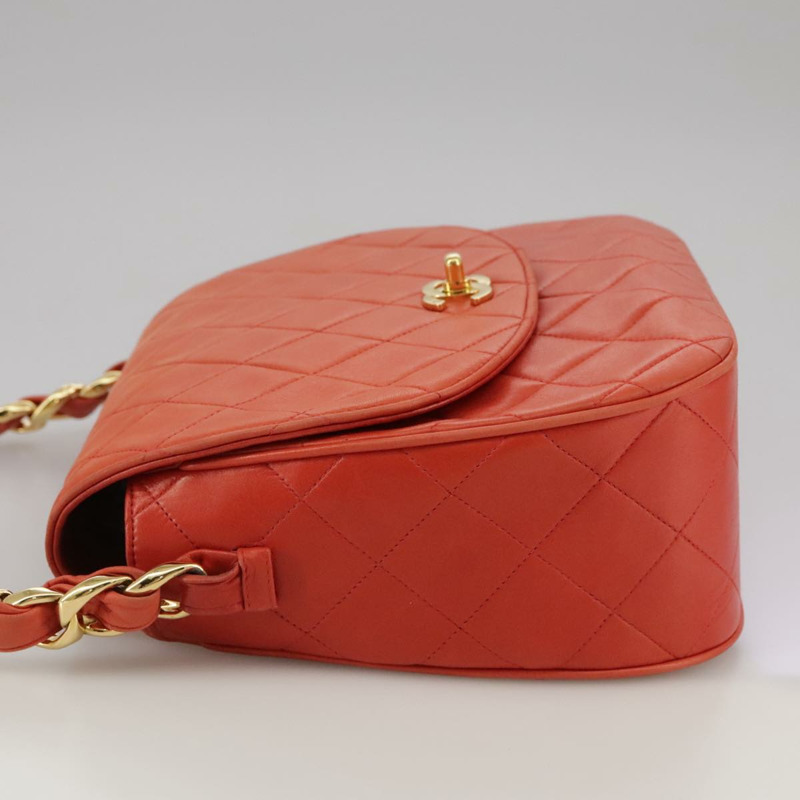 【日本直送】香奈兒 (CHANEL) 絎縫鏈條單肩包，羊皮材質，橙色金色雙C標誌，正品編號 107881SAV-2